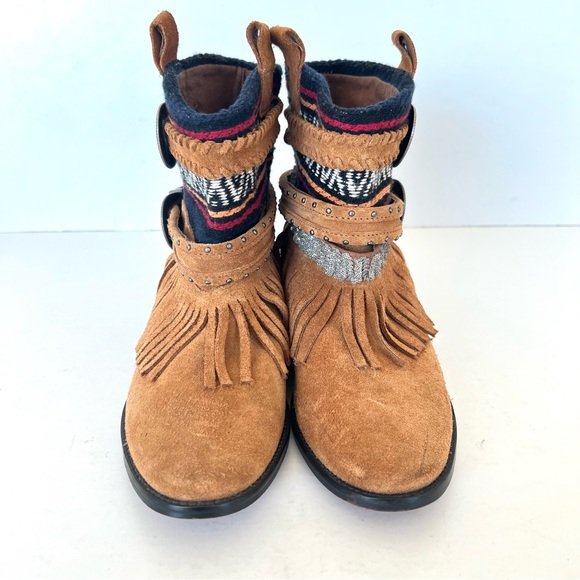 ZARA Trafaluc Tribal Fringe Aztec Strap Buckle Boho Booties Ankle Boots Sz 38 - Picture 2 of 12